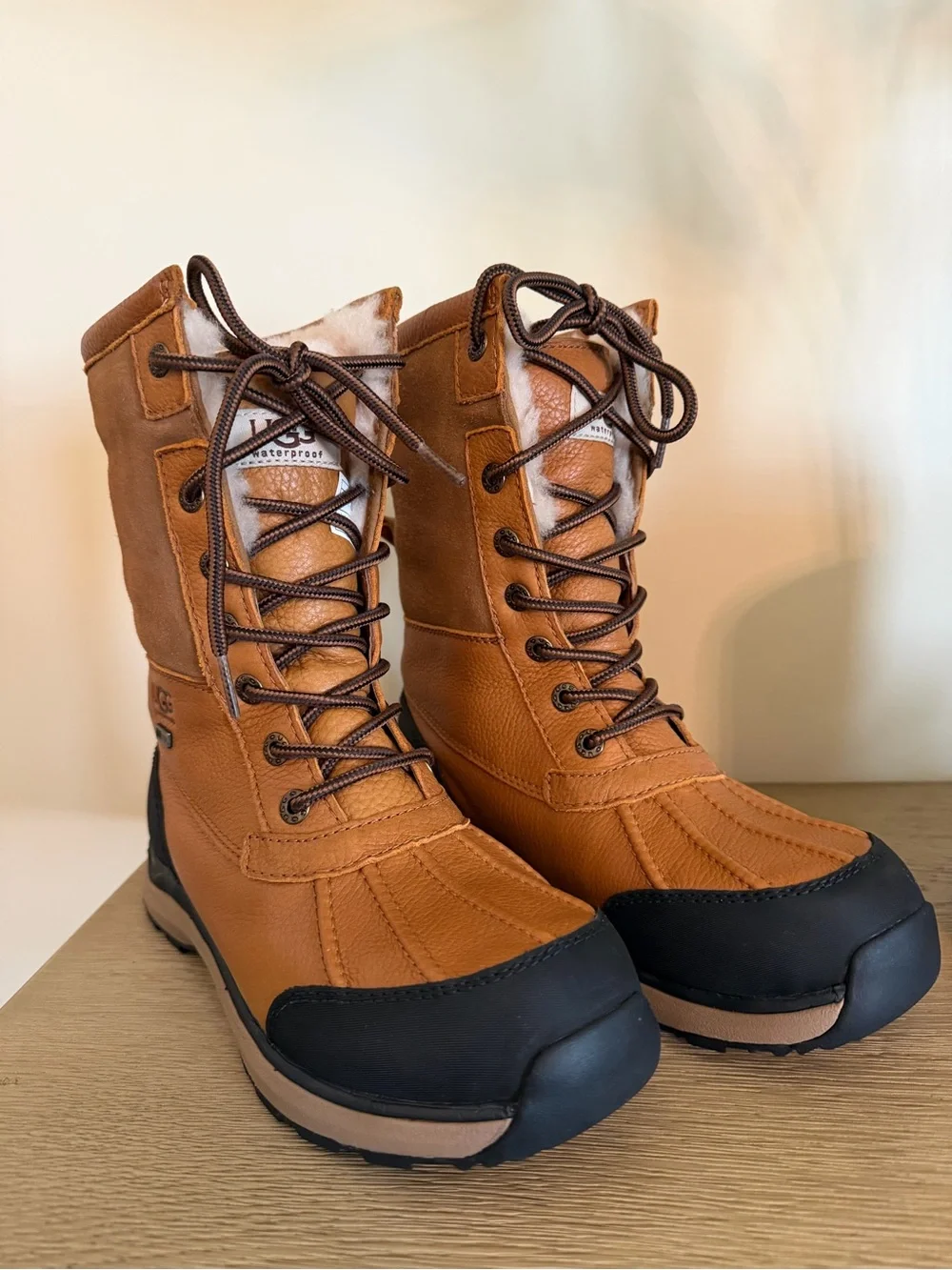UGG Women's Tan and Black Waterproof Lace-Up Winter Boots